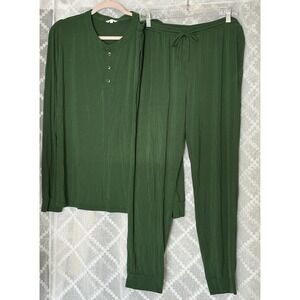 Eberjey Henry Mens Pajama Set Green Long Sleeve Henley PJ Size Large